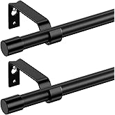 Curtain Rods for Windows 28 to 48 inch, Black Curtain Rod 2 Pack, 5/8" Diameter Metal Curtain Rod Set of 2 with Brackets, Splicing Adjustable Curtain Rod for Bedroom, Living Room, Kitchen, Black