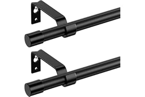 GSBLUNIE Curtain Rods for Windows 28 to 48 inch, Black Curtain Rod 2 Pack, 5/8" Diameter Metal Curtain Rod Set of 2 with Brackets, Splicing Adjustable Curtain Rod for Bedroom, Living Room, Kitchen, Black