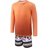 Boys Long Sleeve Rash Guard Swimsuits Kids Two Piece Sunsuits with Swim Trunks Swimwear Set