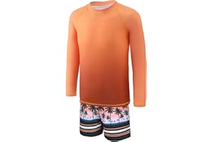 MOON TREE Boys Long Sleeve Rash Guard Swimsuits Kids Two Piece Sunsuits with Swim Trunks Swimwear Set