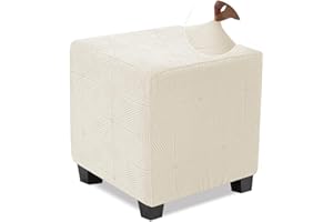 NeColorLife Small Ottoman Cover Square,Stretch Square Ottoman Covers Slipcover,Soft Knitted Jacquard Cover for Storage Stool,Footstool Protector for Living Room,Beige,1PC