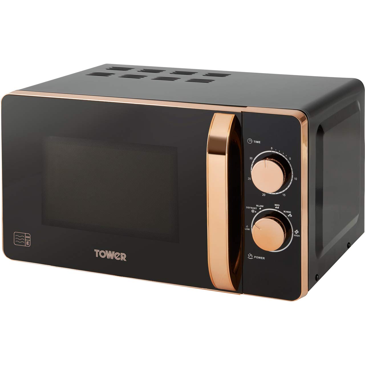 Tower T24020 Manual Microwave with 30-Minute Timer and 6 Power Levels, 20L, 800W Black and Rose Gold