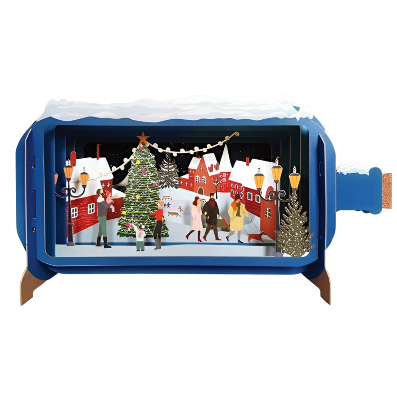 Message In A Bottle Village Xmas Tree Pop Up Christmas Card By Alljoy Cards XMIB086