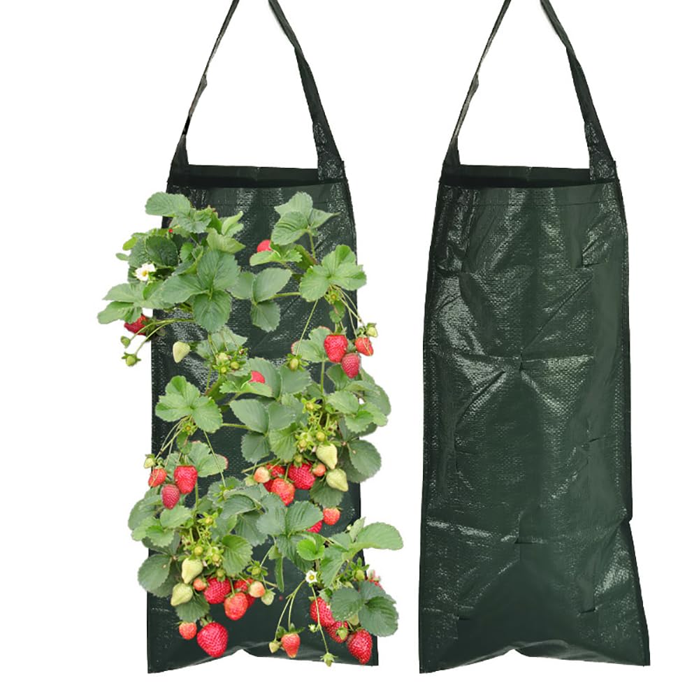LALASTYLE 2PCS Hanging Planter Grow Bags, Garden Hanging Planting Bags With 8 Holes for Flowers, Strawberry Tomato Planting, Breathable (Green)