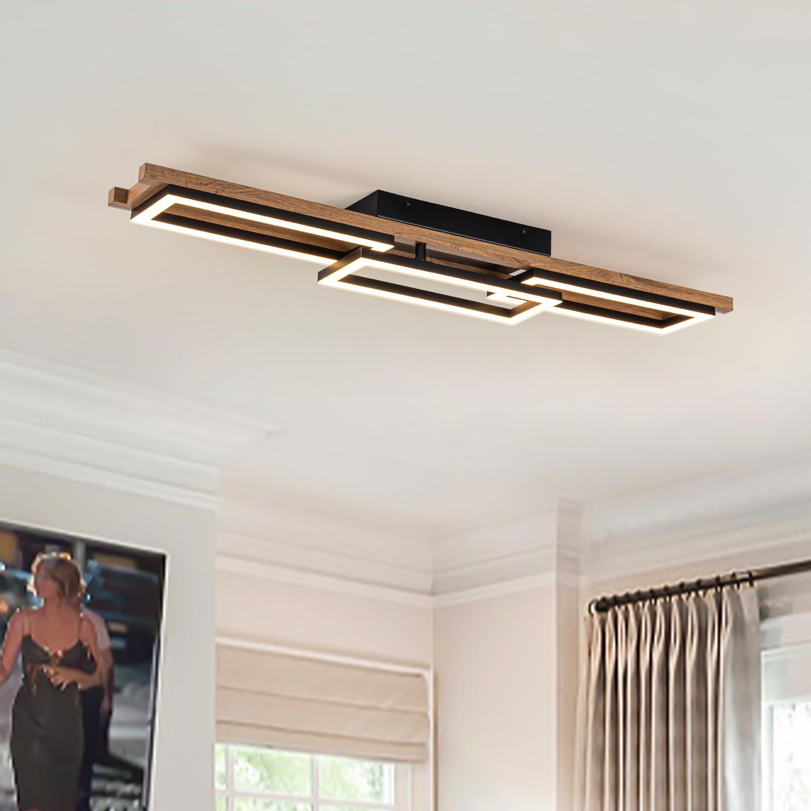 Lingkai 39.3" LED Modern Ceiling Lights Wooden