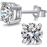 CACESTONE Moissanite Stud Earrings,D Color VVS1 Round Simulated Diamond,14K White/Yellow Gold Plated Silver,4 Prong Earrings Jewelry Gift for Women Men (0.6-6Cttw,Round 4-9mm)