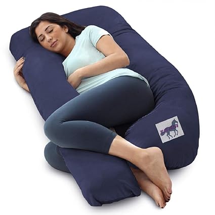 Blue Horse Unique Desine U Shape Pregnancy/Meternity/Mom Pillow with Cover for Pregnant Women-(Dark Blue)