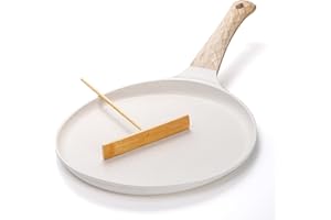 Hiceeden Nonstick Crepe Pan with Spreader, 10-Inch Tortilla Pan with Detachable Handle, Ceramic Coating Pancake Dosa Tawa Gri