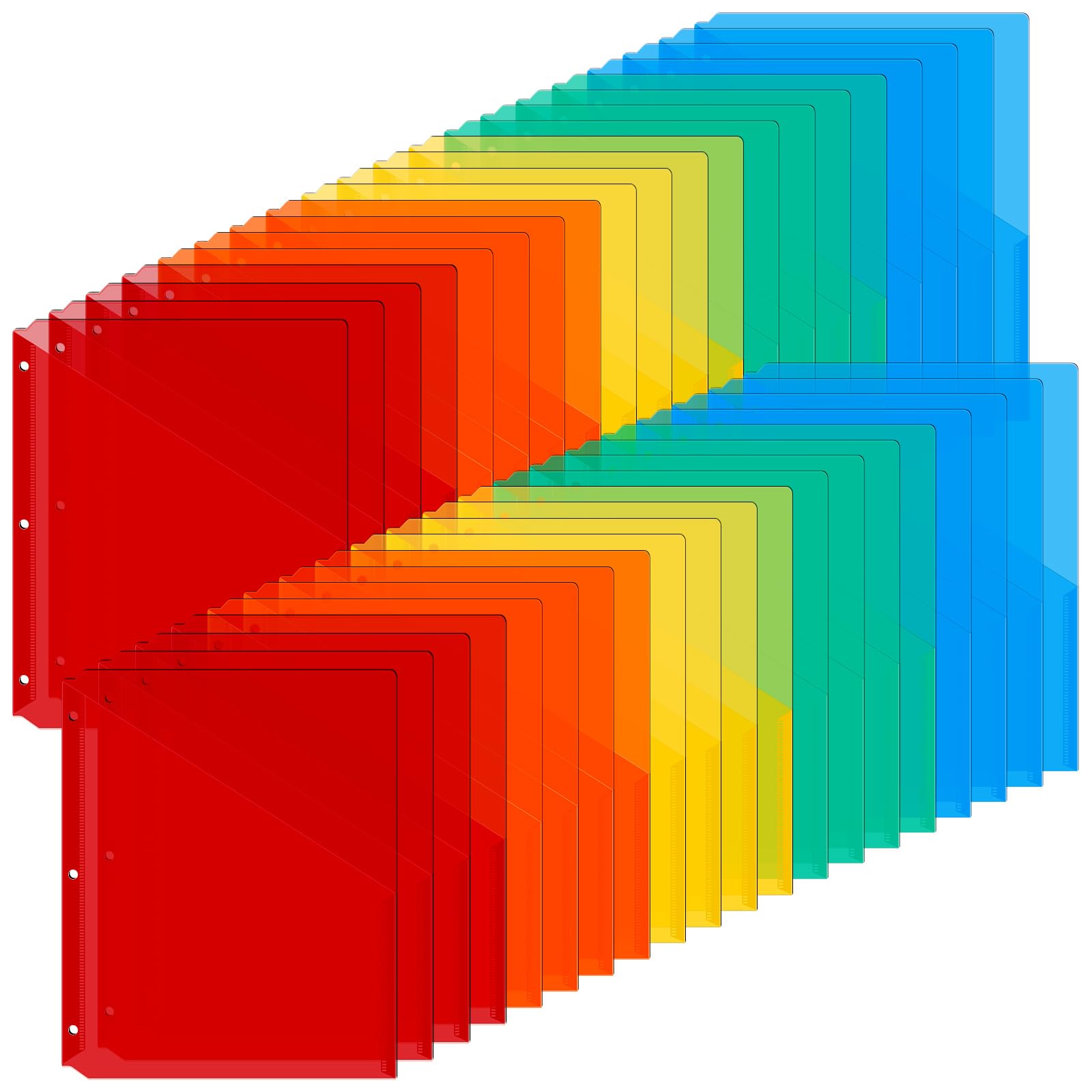 Photo 1 of Maitys 50 Pack Binder Pockets 3 Hole Punch Clear Plastic Document Folders Binder Organizer Store Letter Size 8.5x11 Inch Paper Folders with Pockets Slash File Jacket for Office (Bright Colors)