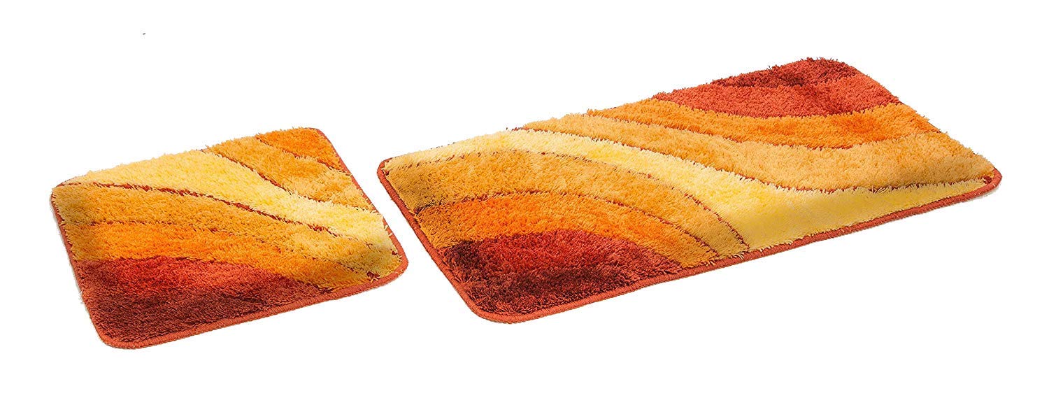 S&S-Shop Bath Mat Set | Terracotta Wave 2-Piece | Non-Slip | Bath Mat 50 x 90 cm, Toilet Mat 50 x 45 cm