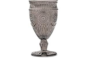 WEDDINGSTAR Vintage Style Pressed Glass Wine Goblet 10oz - Black