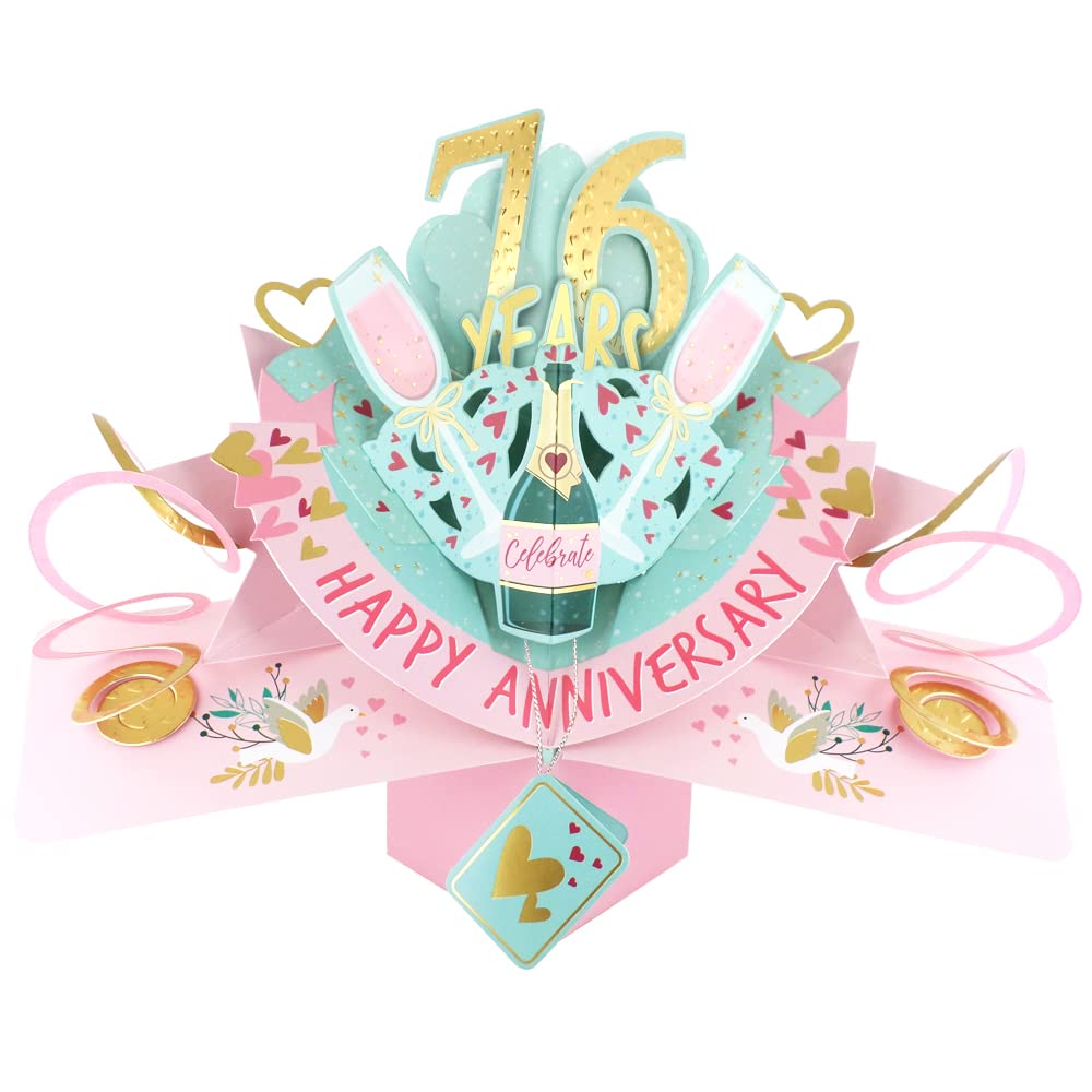 76 Years Happy 76th Anniversary Pop-Up Greeting Card Love Kate's 3D Pop Up Cards POP216MC76