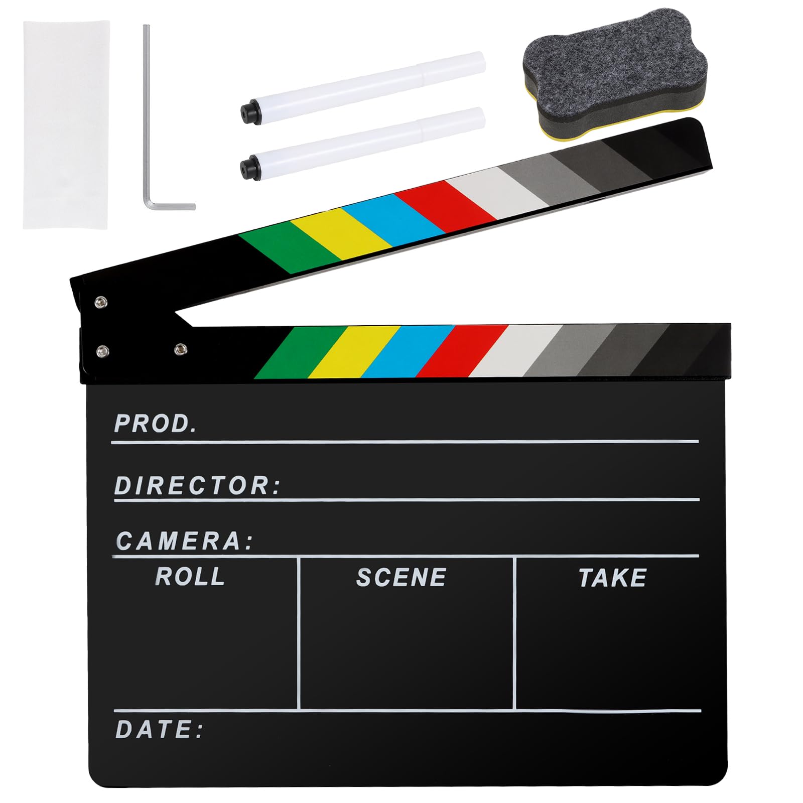 Ribvane Acrylic Movie Film Directors Clapboard, Photography Video TV Cut Action Scene Slate Clapper Board Props, Black