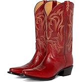 Yolkomo Cowboy Boots for Women Red Western Cowgirl Mid-Calf Pull-On Leather Embroidered Red Cowboy Boots Pointed Toe Size 11
