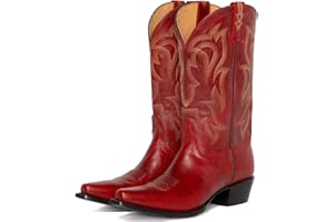 Yolkomo Cowboy Boots for Women Red Western Cowgirl Boots, Pointed Toe, Mid Calf, Knee High