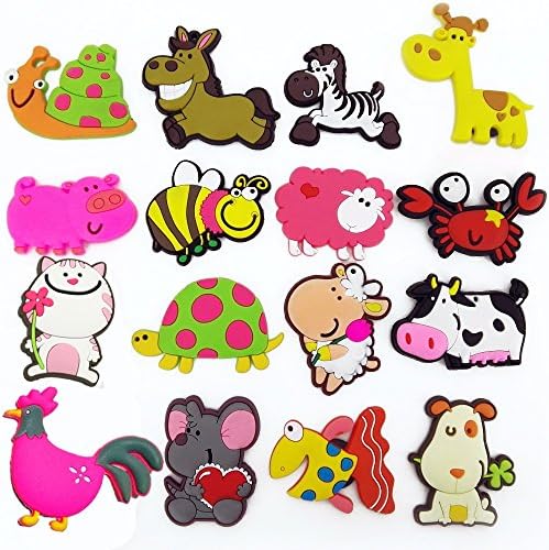 Pack of 16, Animal Fridge Magnet PVC Refrigerator Magnet, Year of Rooster Gift, Children Early Education, 1.97 inch