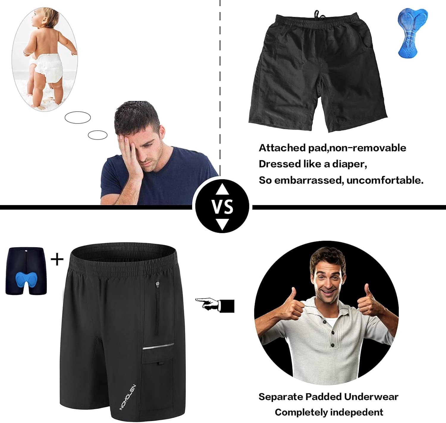 Nomolen Men's Mountain Bike Shorts 3D Padded Lightweight Quick Dry MTB Cycling Bicycle Shorts Loose-Fit: Clothing
