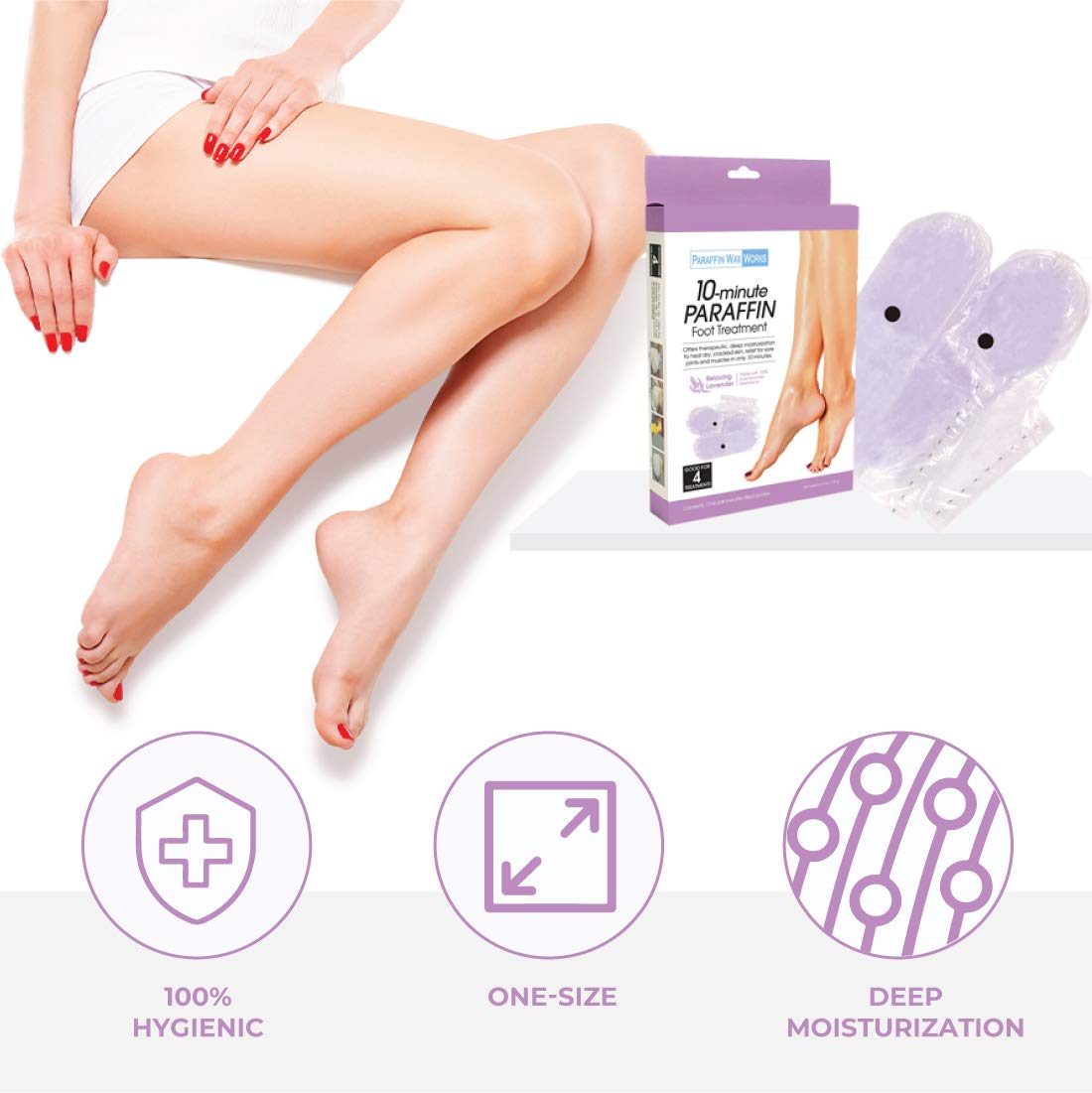 Paraffin Wax Works 10-Minute Paraffin Foot Treatment, Spa and Home Treatment Booties, Relaxing Lavender, One-Pair