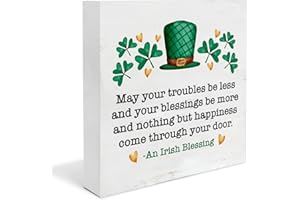 DUMYUM St. Patricks Day Decor Irish Blessings Decorations May Your Troubles Be Less and Your Blessings Be More Wooden Sign Home Decor for Desk Table Shelf 5 x 5 Inches