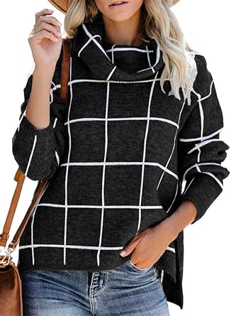 grid turtleneck sweater dress