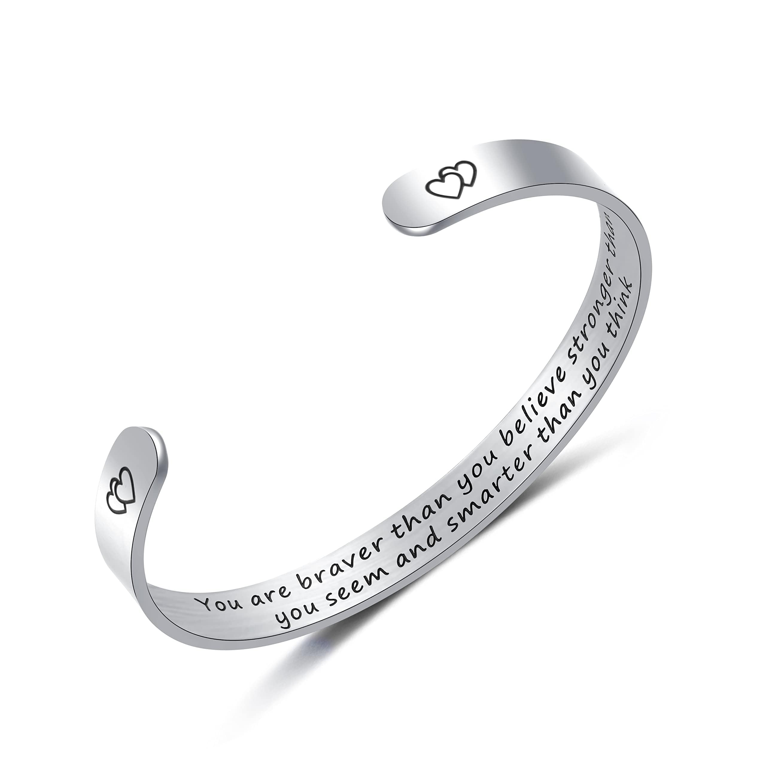 HSWYFCJY Inspirational Bracelets Gifts for Her Personalized Cuff Bracelets Stainless Steel Engraved Mantra Bangle Bracelets for Women Gifts