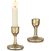 Inweder Antique Brass Candlestick Holders: Cast Iron Taper Candle Holder Handcrafted Gold Vintage Candle Sticks Holder Rustic Fall Decor for Dinning Table Mantel Home Party Set of 2