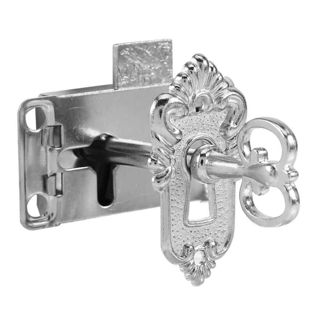 Antique Lock Set, Vintage Classical Drawer Cabinet Wardrobe Cupboard Gate Door Lock Hardware with Key Decorative Sheet