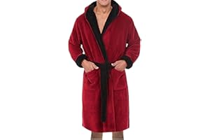 Mens Robe with Hood, Plush Fleece Hooded Mens Bathrobe, Big and Tall Bath Robe for Men