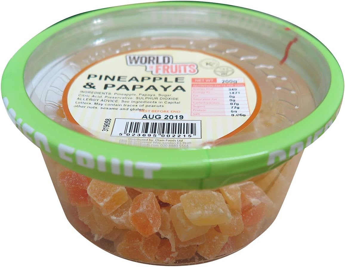 Pineapple and Papaya Snacks by World Of fruits| 200 G Pack | Natural Pineapple and Papaya| Contains Essential Minerals | Non-GMO| Gluten Free, Fat-Free | Additives Free | Healthy Snacks
