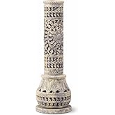 Carry Me Marble Soapstone Incense Stick Holder | Candle Burner, Tea Light Stand, Handmade Bottle Tower, Decorative Floral Carving, 3x3x10.5 Inches