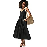 SKAYS Women's Maxi Long Dress Summer Spaghetti Strap Flowy Sleeveless A-Line Beach Vacation Dress with Pockets Black XS