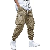 OYOANGLE Men's Casual Drawstring Elastic Waist Flap Pocket Letter Graphic Street Jogger Cargo Pants