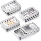 4 Pcs Cotton Swab Holder for Travel, Portable Floss Picks Case with Transparent Window, Small Metal Storage Box with Dustproof Lid, Flosses Pick Holder Boxes for Travel, Cotton Swabs Hair Ties Floss