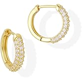 Cubic Zirconia Hoop Earrings for Women 14K Gold Plated Sterling Silver Huggie Earrings
