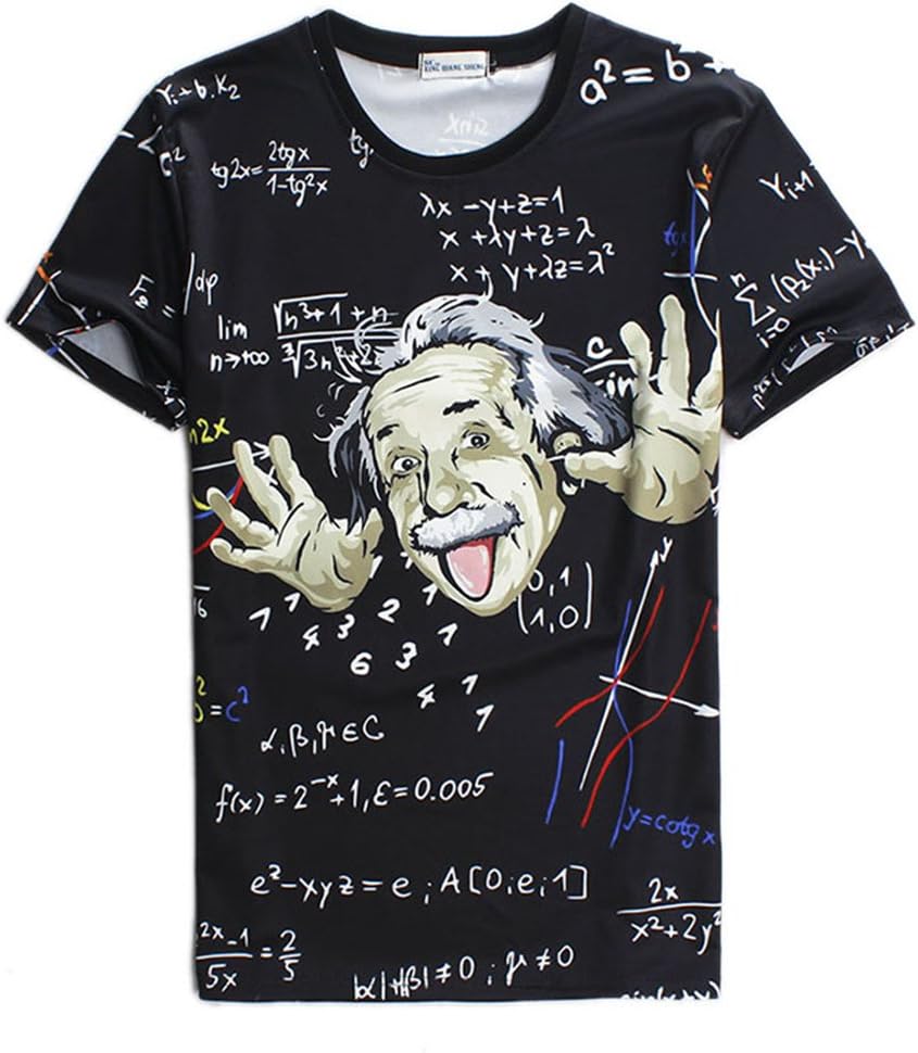 QCYSMY Men's 3D T Shirts Printed Albert Einstein T-shirt Black (Large)