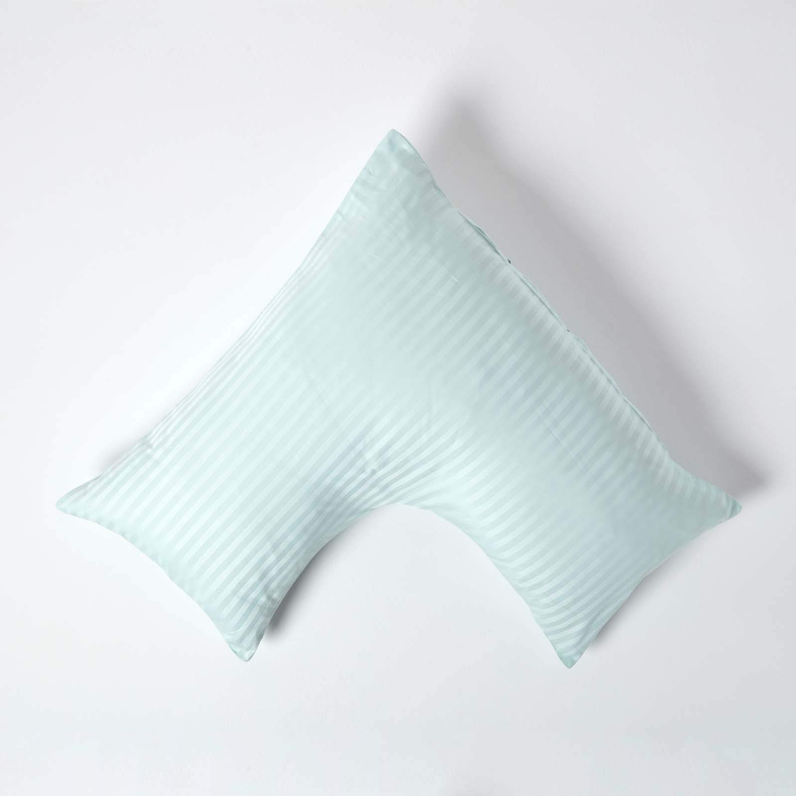 HOMESCAPES Blue Pure Egyptian Cotton V-Shape Pillowcase 330 TC 500 Thread Count Percale Equivalent Satin Stripe Pillow Case For Nursing Pregnancy and Elderly