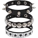 BaBakiak 3 Pcs Punk Leather Studded Bracelets - Gothic Spiked Cuff Bracelets - 80s Wristband Rivet Bracelets Accessories for Men Women