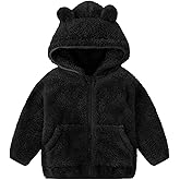 Flygo Girls Boys Fleece Hooded Jacket Unisex Toddler Sweatshirt Bear Ear Zip Up Sweater Outwear Hoodie