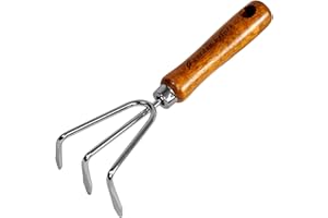 GARDEN HELPER Hand Cultivator Garden Tool Heavy Duty Japanese Steel with Wood Handle, Manual Small Hand Rake Soil Tiller for Weeding, Digging, Cultivating, 3 Claws, Made in Japan, Silver