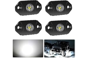4WDKING White LED Rock Lights, 4 Pods IP68 Waterproof Underbody Glow Trail Rig Lamp LED Neon Lights for Truck Jeep Off Road Truck Car Boat ATV SUV Motorcycle