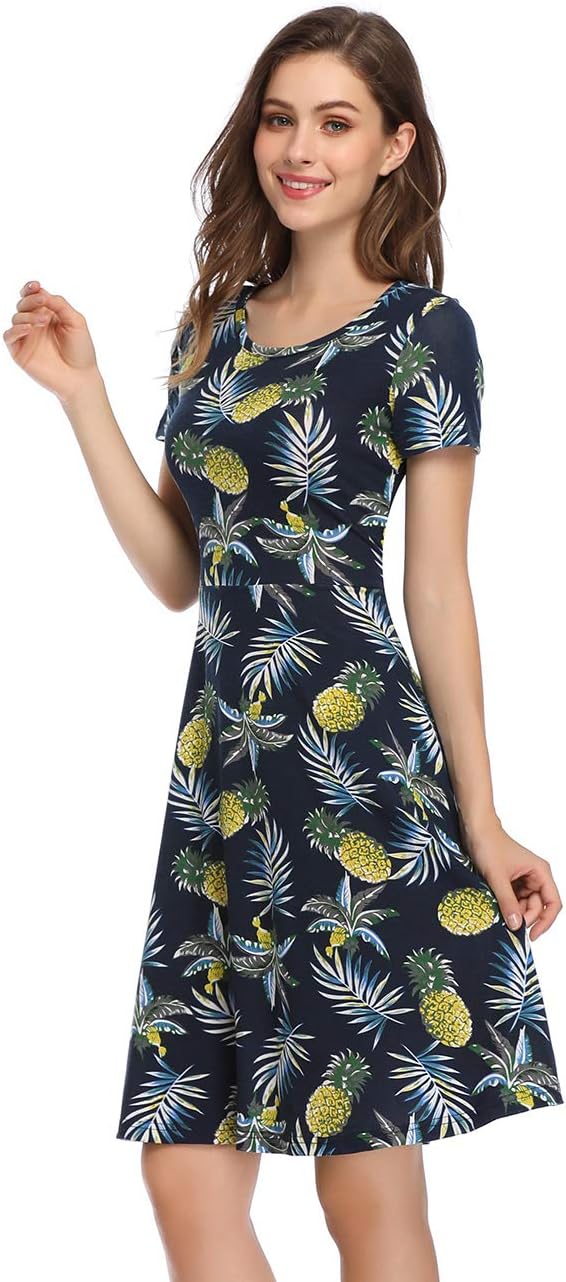 HiQueen Women's Round Neck A-Line Casual Knee Length Dress