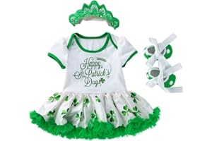 AGQT Infant Baby Girls St. Patrick’s Day Outfit 3Pcs Green Shamrock Romper Bodysuit 0-24 Months