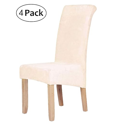 Stretch Chair Covers for Dining Room,Beige Set of 4 Velvet Large Dining