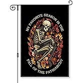 Gkodw My Favorite Season is The Fall of The Patriarchy Garden Flag, Funny Skeleton Fall Yard Sign for Outside, Women Rights Reproductive Rights Flag, Halloween Feminist Gifts for Women Sister Friend