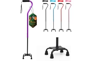 BeneCane Quad Cane Adjustable Walking Cane with Offset Soft Cushioned Handle for Men & Women Lightweight Comfortable with 4-Pronged feet for Extra Stability