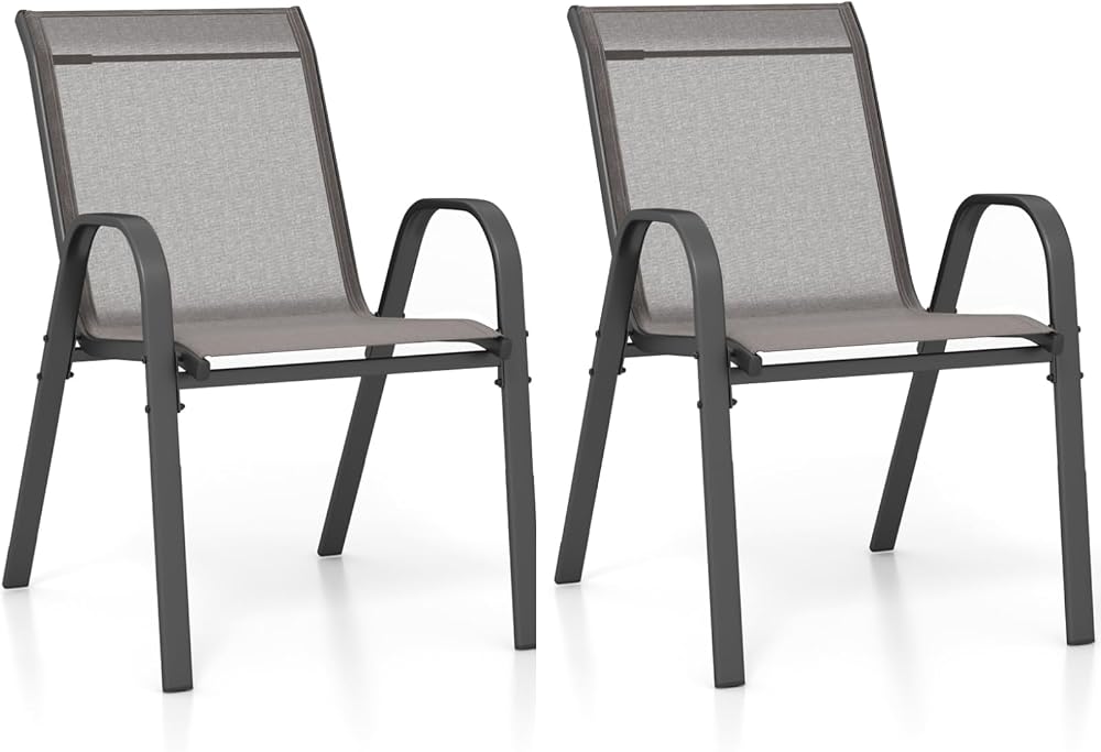 TANGZON Garden Chairs Set of 2 4 Stackable Outdoor Armchairs Grey