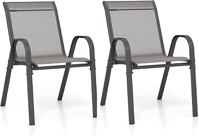 TANGZON Garden Chairs Set of 2 4 Stackable Outdoor Armchairs Grey