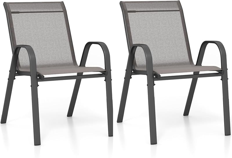TANGZON Garden Chairs Set of 2 4 Stackable Outdoor Armchairs Grey