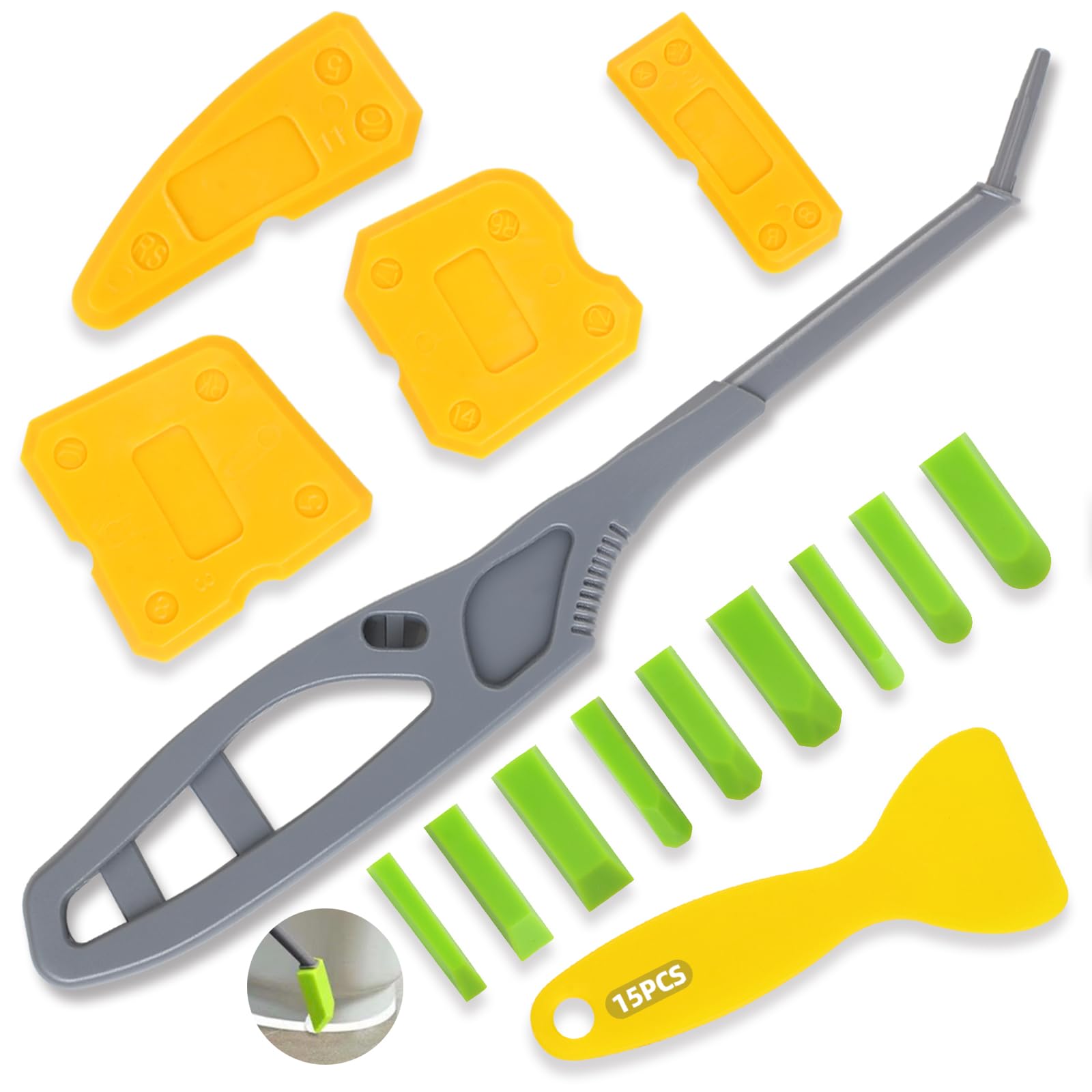 Photo 1 of 15 PCS Silicone Caulking Tool Kit, Tight Area Sealant Silicone Caulking Finishing Tools, Sealant Finishing Tools for Bathroom, Kitchen, Window, Floor, Sink Joint Caulk Removal