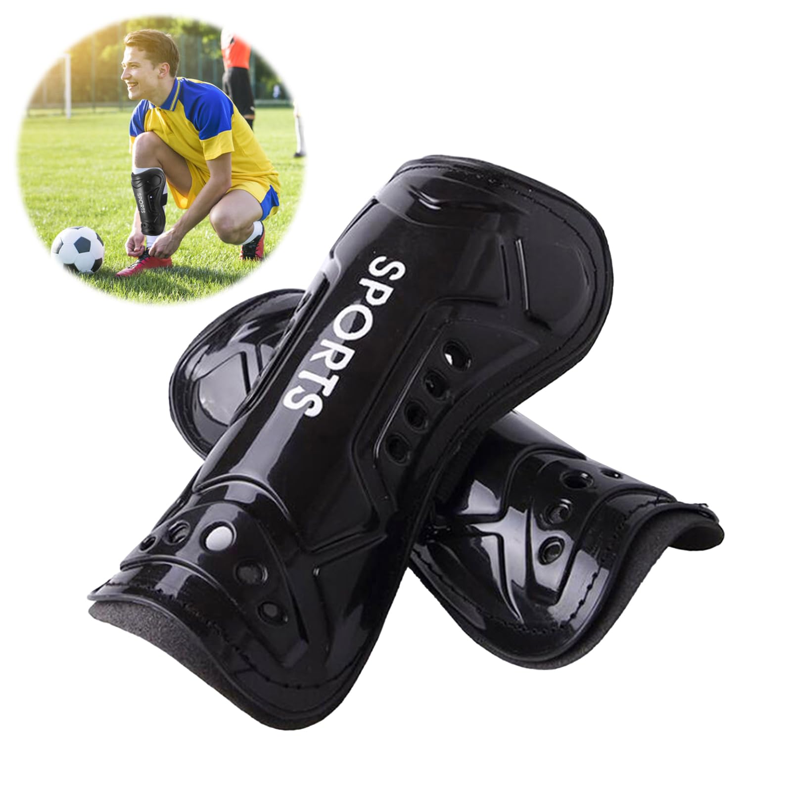 Football Shin Pads, Protective Soccer Shin Pads Kids Youth Childrens Football Guards Beginner Elite Athlete Kids Shins Pad for Children Teenagers Boys And Girls,Black (6-15 Years)